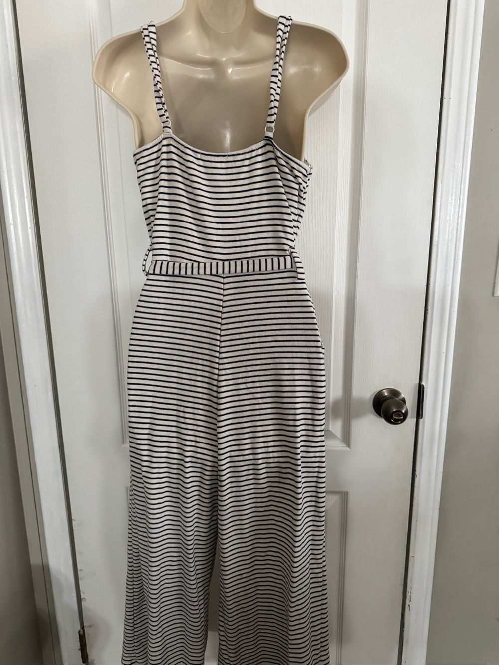 Monteau Black & White Striped Tie-Waist Wide-Leg Jumpsuit - Picture 4 of 5